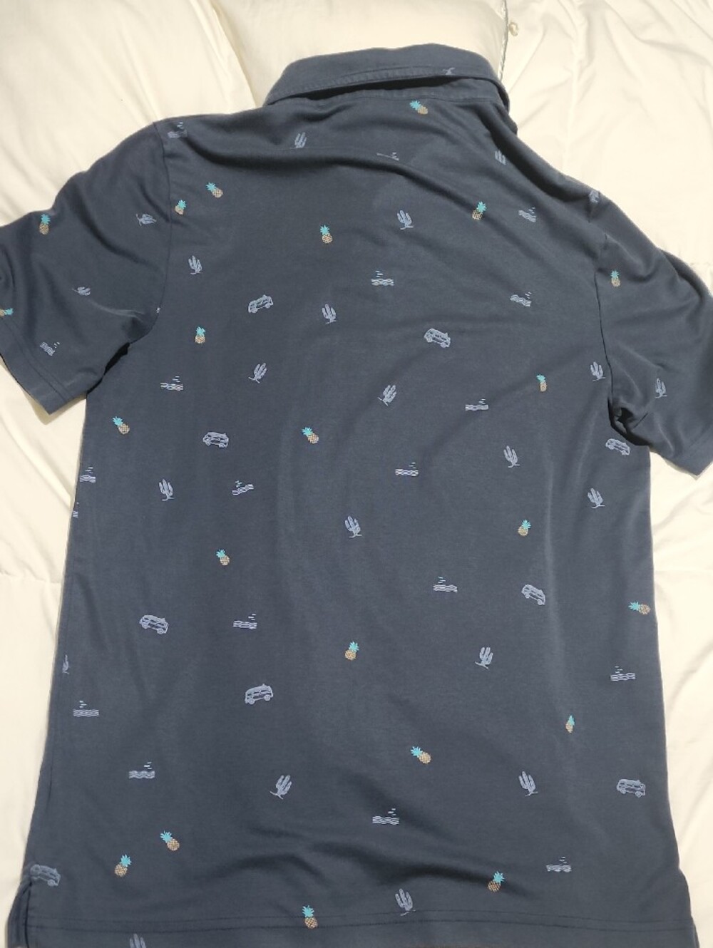 Travis Mathews Men's Navy Polo Shirt with Micro Print - Picture 3 of 3